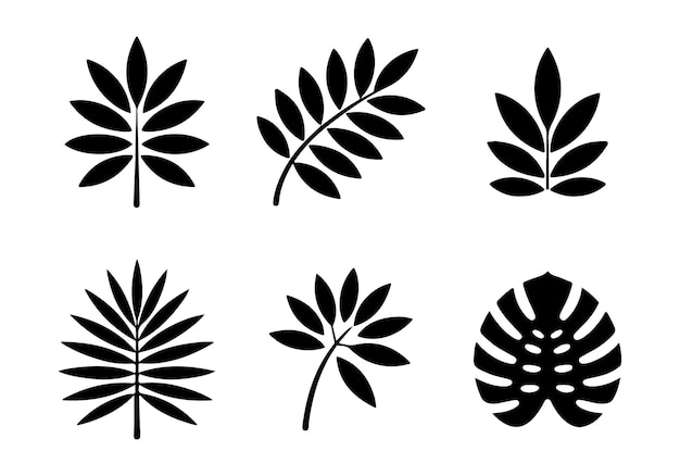 Ilustración vectorial de la silueta del conjunto de iconos de hojas tropicales