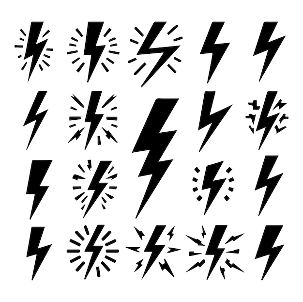 Ilustración vectorial de la silueta del conjunto de iconos de relámpagos