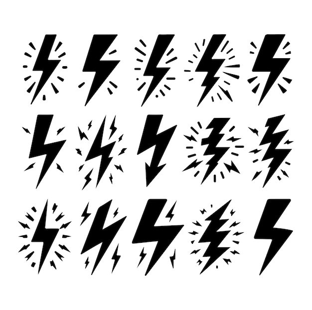 Ilustración vectorial de la silueta del conjunto de iconos de relámpagos