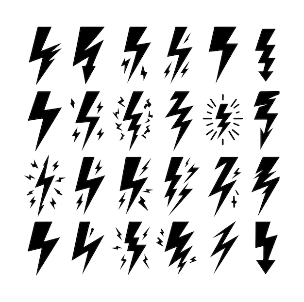 Ilustración vectorial de la silueta del conjunto de iconos de relámpagos