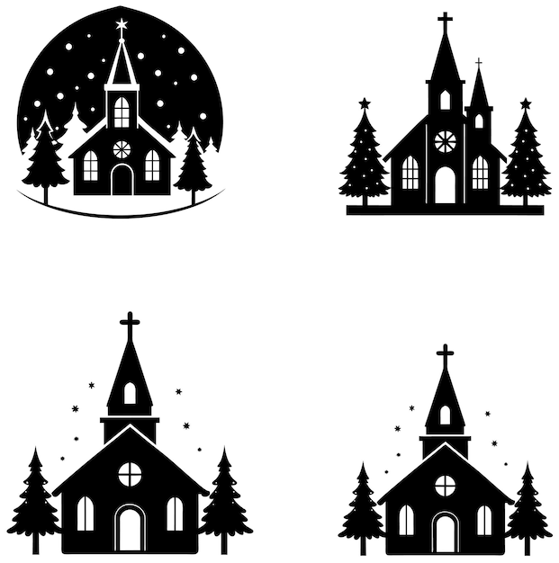 Ilustración vectorial de la silueta del conjunto de la iglesia de Navidad