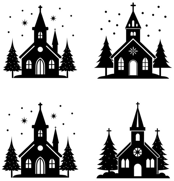Ilustración vectorial de la silueta del conjunto de la iglesia de Navidad