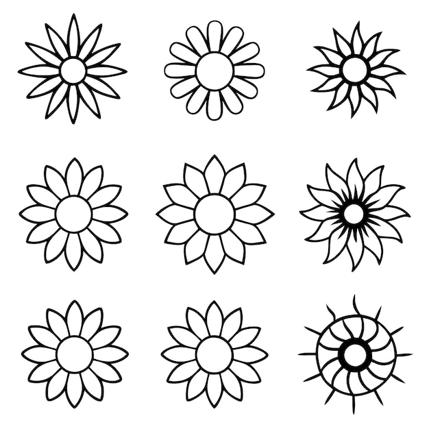 Ilustración vectorial de la silueta del contorno de las flores vintage