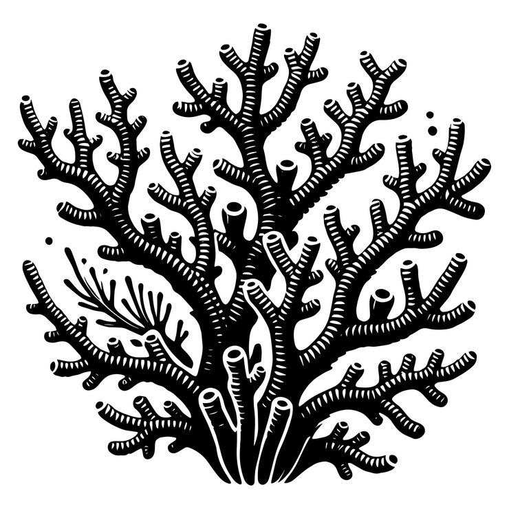 Ilustración vectorial de la silueta de coral marino submarino aislada sobre un fondo blanco