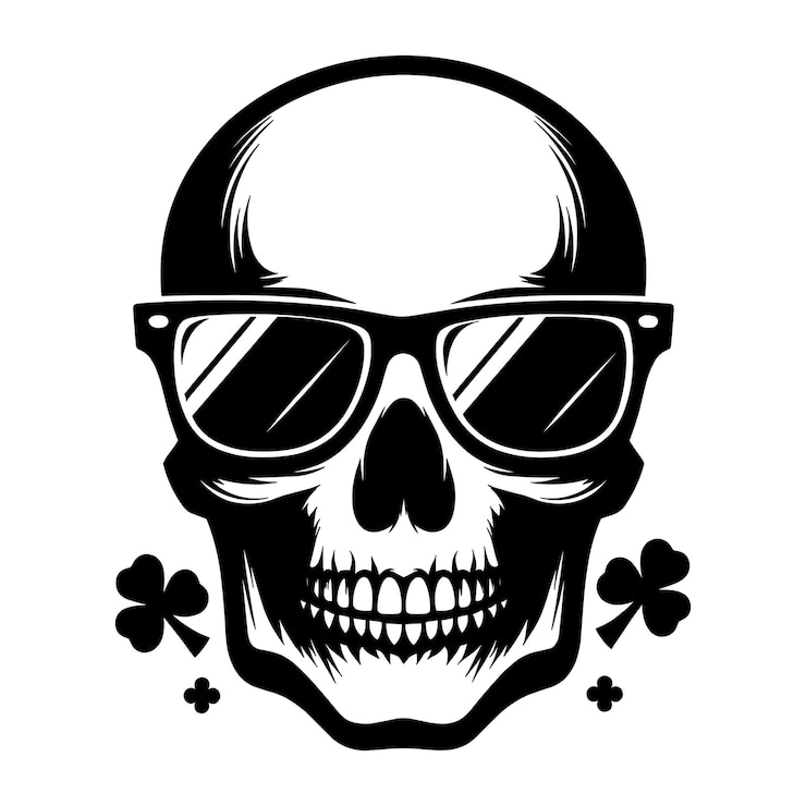 Vector ilustración vectorial de la silueta de un cráneo con gafas de sol aislada sobre un fondo blanco