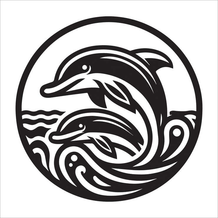 Ilustración vectorial silueta de los delfines
