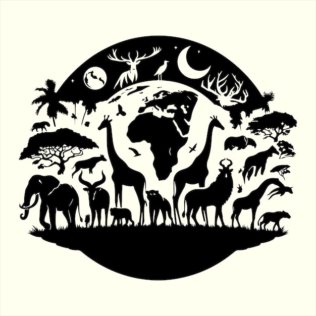 Ilustración vectorial de la silueta del Día Mundial de la Vida Silvestre
