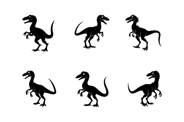 Ilustración vectorial de la silueta del dinosaurio velociraptor negro