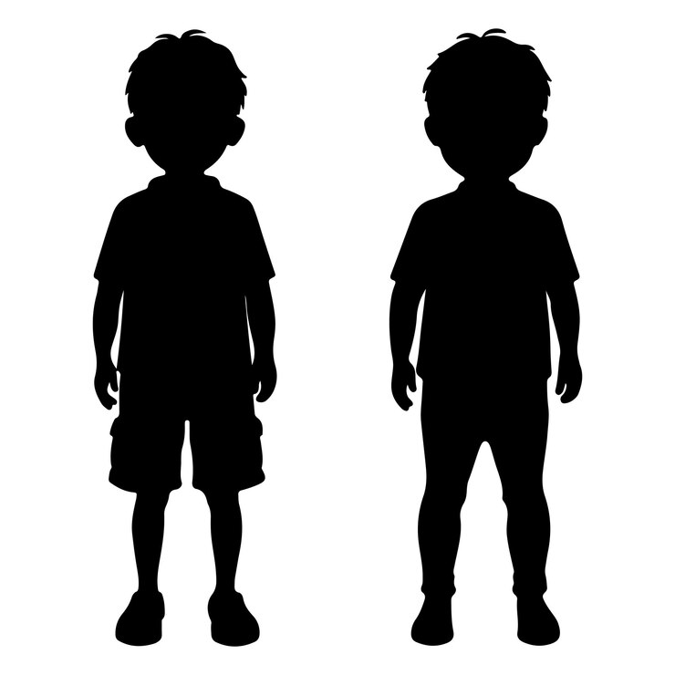 Ilustración vectorial silueta de dos hermanos muchachos amigos