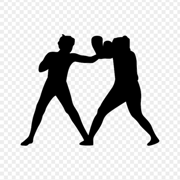 Ilustración vectorial de la silueta de dos jugadores de boxeo en un fondo transparente