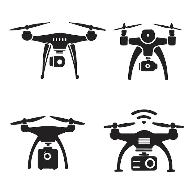 Ilustración vectorial de la silueta del dron en blanco y negro