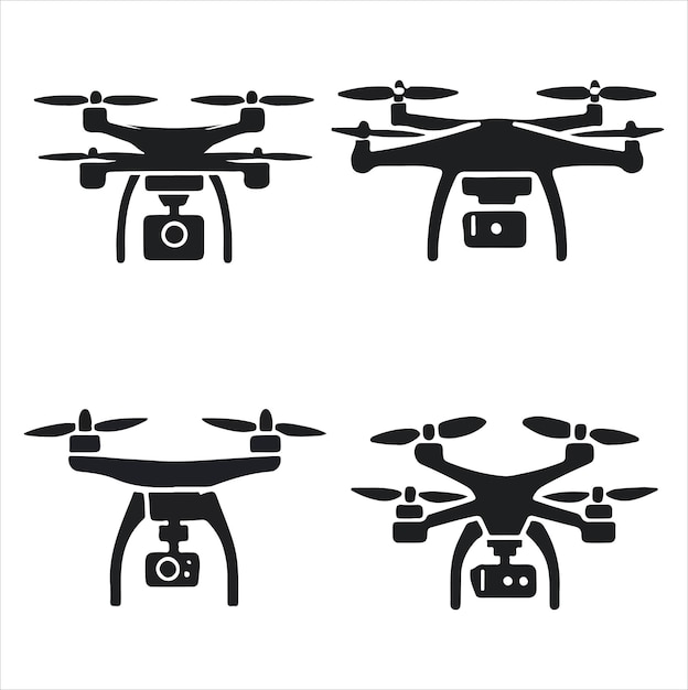 Ilustración vectorial de la silueta del dron en blanco y negro