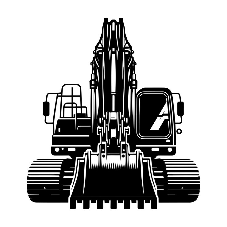 Vector ilustración vectorial de la silueta de una excavadora de construcción aislada sobre un fondo blanco