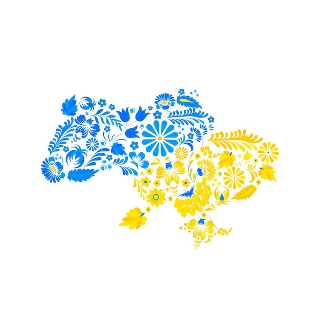Ilustración vectorial de la silueta de la frontera ucraniana coloreada en la bandera ucraniana