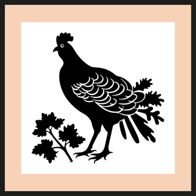 Vector ilustración vectorial de silueta de gallina con árbol dibujada a mano