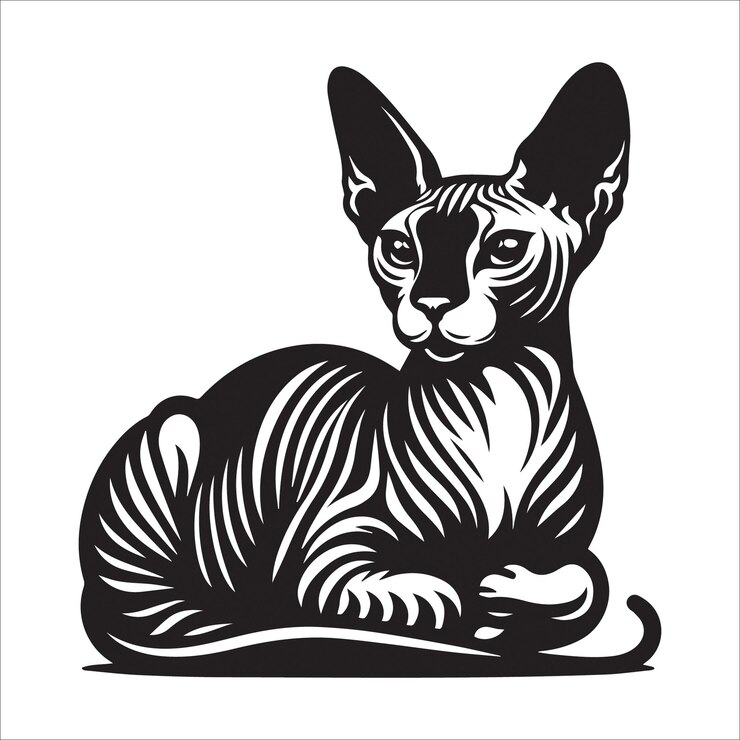 Ilustración vectorial de la silueta del gato esfinge 2