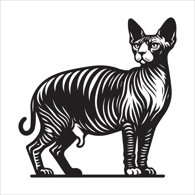 Ilustración vectorial de la silueta del gato esfinge 3