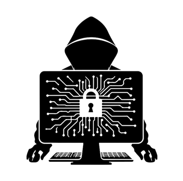 Ilustración vectorial de la silueta de un hacker