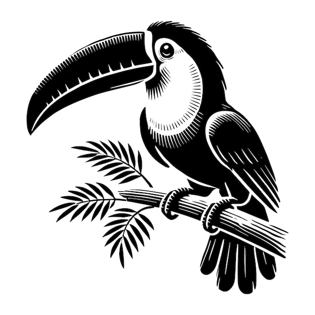 Ilustración vectorial de la silueta de un hermoso pájaro tucano aislada en un fondo blanco