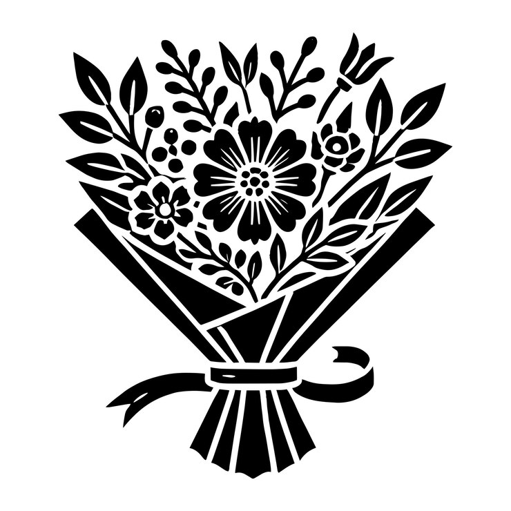 Vector ilustración vectorial de la silueta de un hermoso ramo de flores aislada sobre un fondo blanco