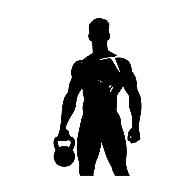Ilustración vectorial de la silueta de un hombre con una campana de kettlebell