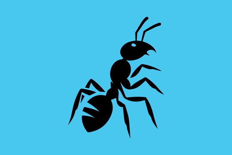 Ilustración vectorial de silueta de hormiga con fondo
