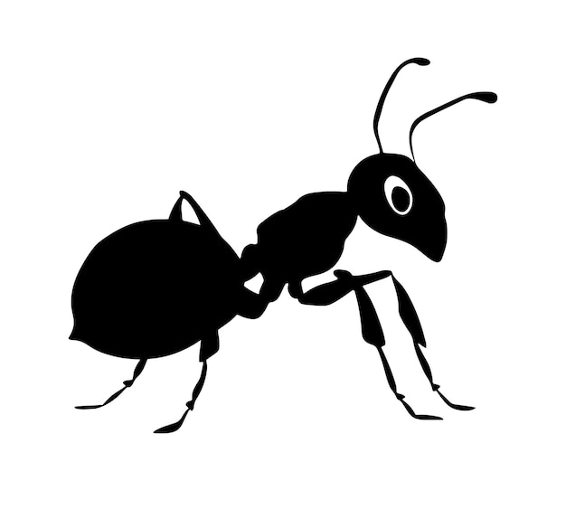 Ilustración vectorial de la silueta del icono de la hormiga aislada en fondo blanco