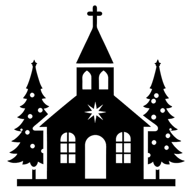 Una ilustración vectorial de la silueta de la iglesia de Navidad