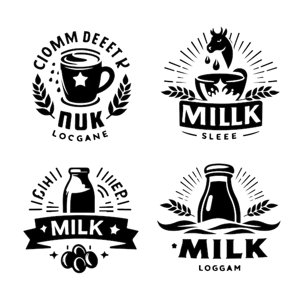 Ilustración vectorial de silueta de las insignias de los logotipos de leche