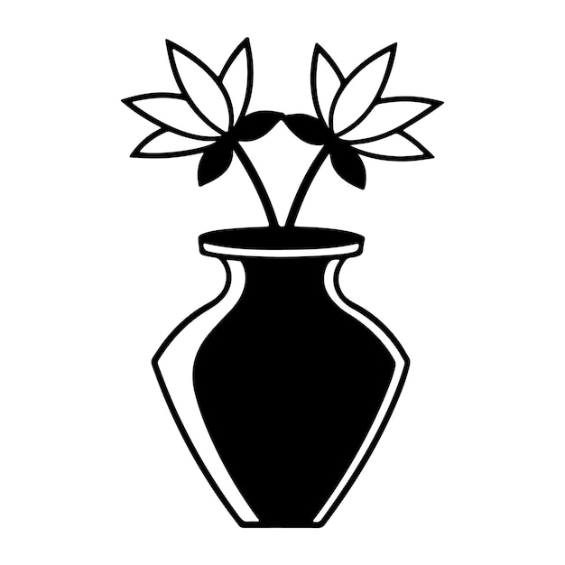 Ilustración vectorial de la silueta de un jarrón de flores con fondo blanco sólido