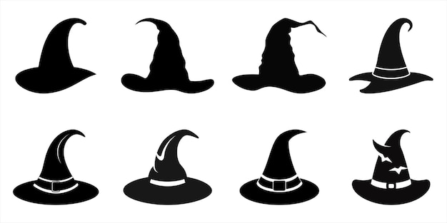 Ilustración vectorial de la silueta del juego de sombreros de Halloween