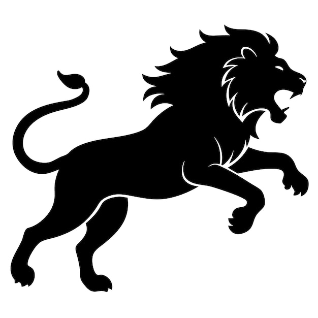 Una ilustración vectorial de la silueta de un león saltando hacia adelante