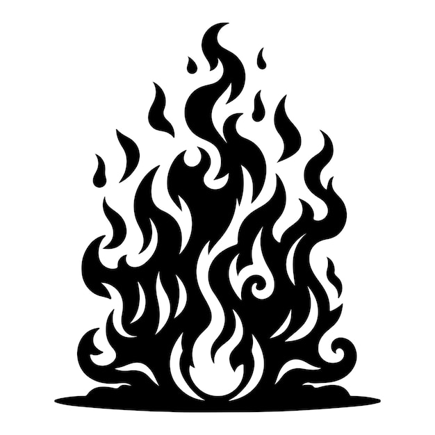 Ilustración vectorial de silueta de llama de fuego en fondo blanco