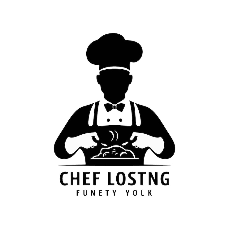 Ilustración vectorial de silueta de un logotipo de chef de un cocinero cocinando alimentos Vector en blanco y negro