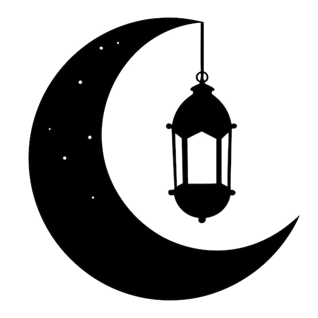 Ilustración vectorial de la silueta de la luna y la linterna