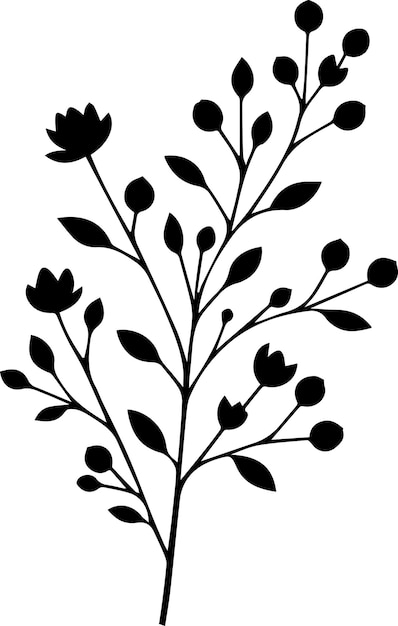 Vector ilustración vectorial de la silueta mínima de la rama floral en flor de fondo blanco 14