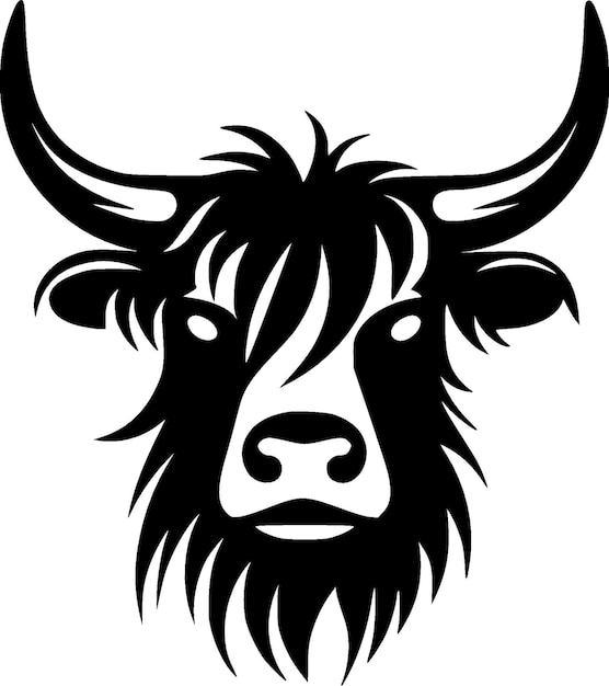 Ilustración vectorial de la silueta minimalista y simple de la vaca de las tierras altas