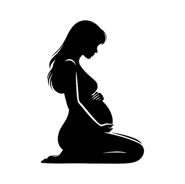 Ilustración vectorial de la silueta de una mujer embarazada y un hombre negro