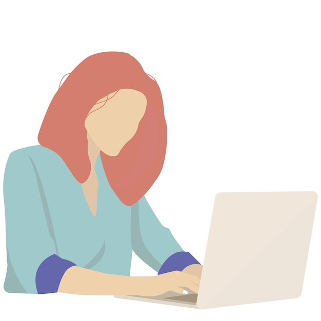 Ilustración vectorial de una silueta de una mujer trabajando diligentemente en su computadora