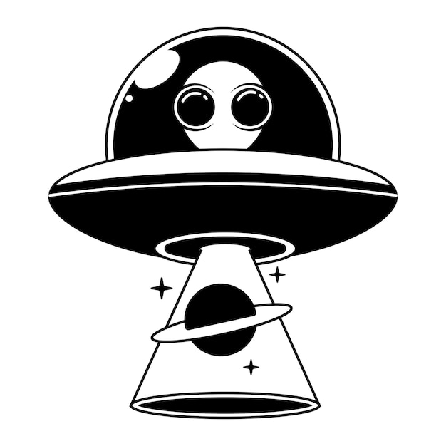 Ilustración vectorial. Silueta de nave espacial OVNI de juguete. Nave espacial alienígena. Objeto volador desconocido futurista. Aislado