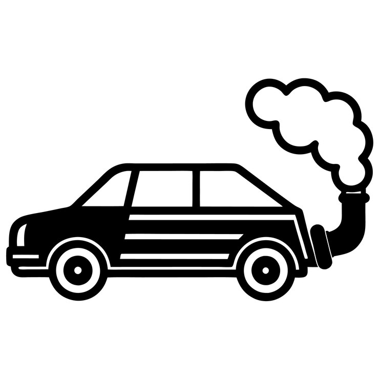 Vector ilustración vectorial de silueta negra simple de un automóvil que emite humo contaminante para el concepto de calidad del aire
