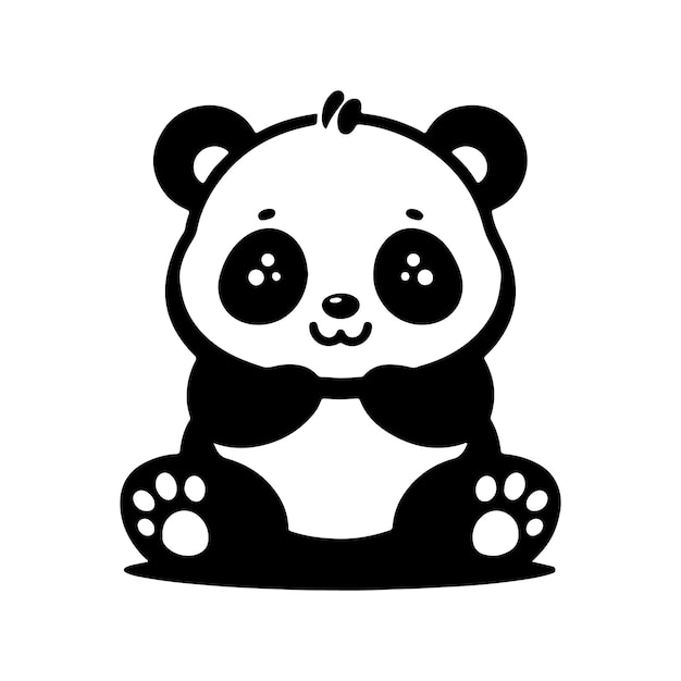Una ilustración vectorial de la silueta de un oso panda en blanco y negro