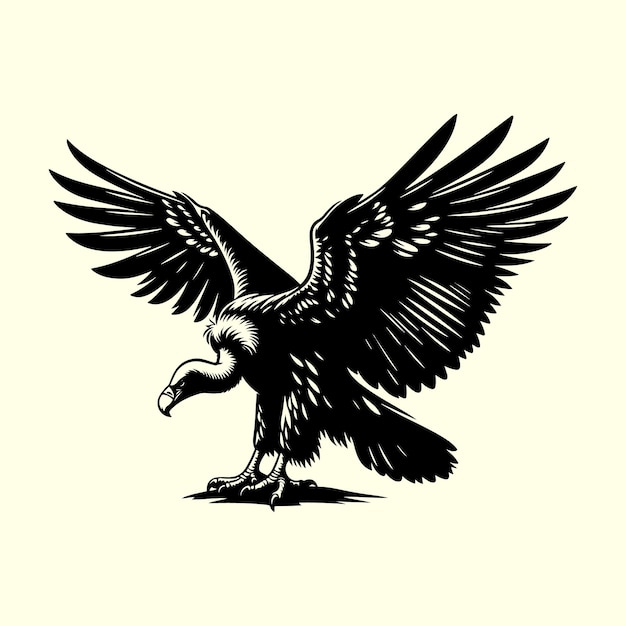 Ilustración vectorial de silueta de pájaro buitre negro con fondo transparente editable
