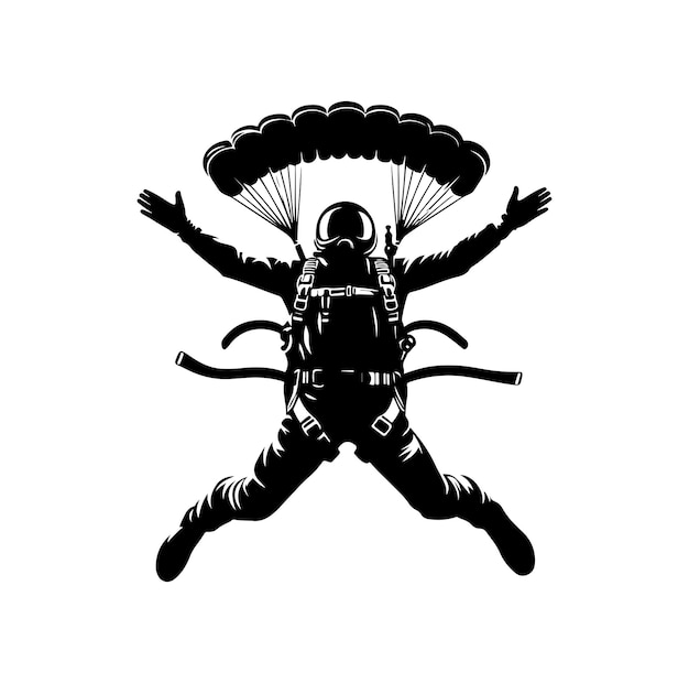 Ilustración vectorial de la silueta de un paracaidista en paracaídas
