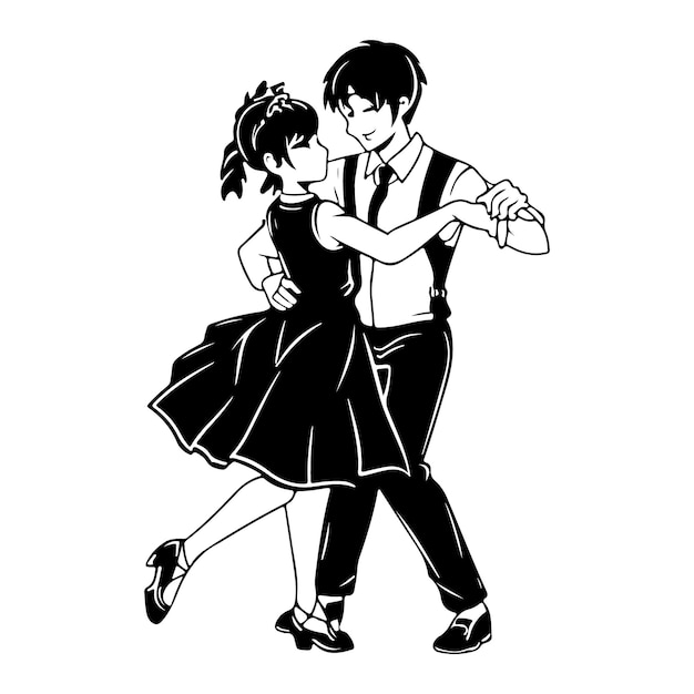 Vector ilustración vectorial de la silueta de una pareja romántica bailando