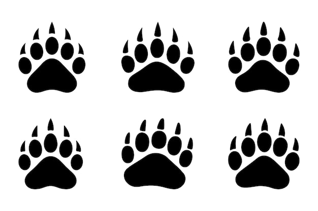 Ilustración vectorial de silueta de la pata de oso negro sólido aislada en blanco