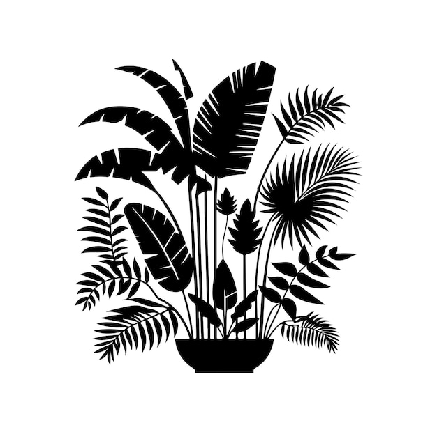 Vector ilustración vectorial de la silueta de las plantas de la selva