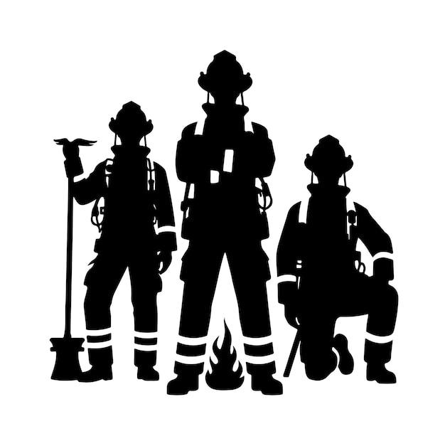 Ilustración vectorial de la silueta de la postura del bombero