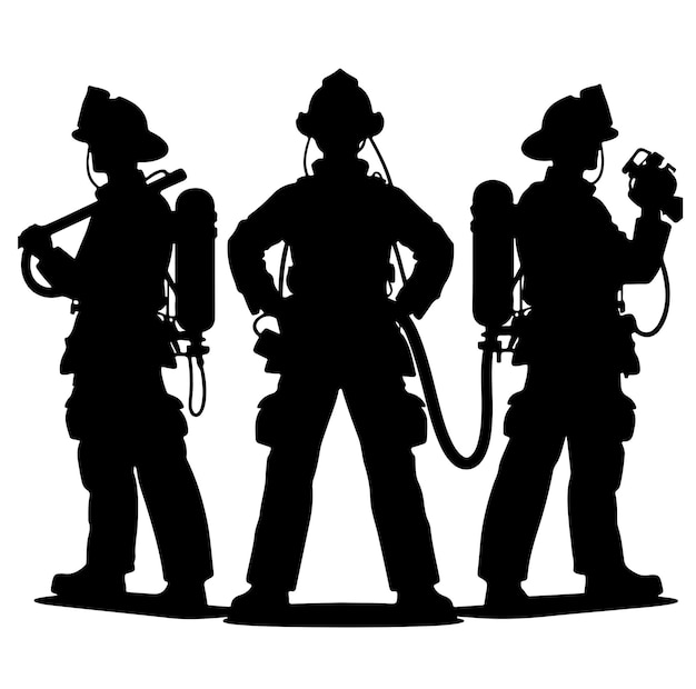 Ilustración vectorial de la silueta de la postura del bombero