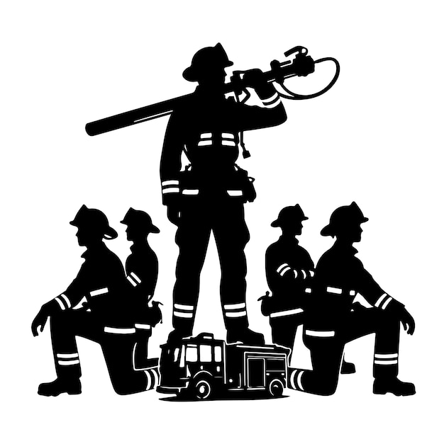 Ilustración vectorial de la silueta de la postura del bombero
